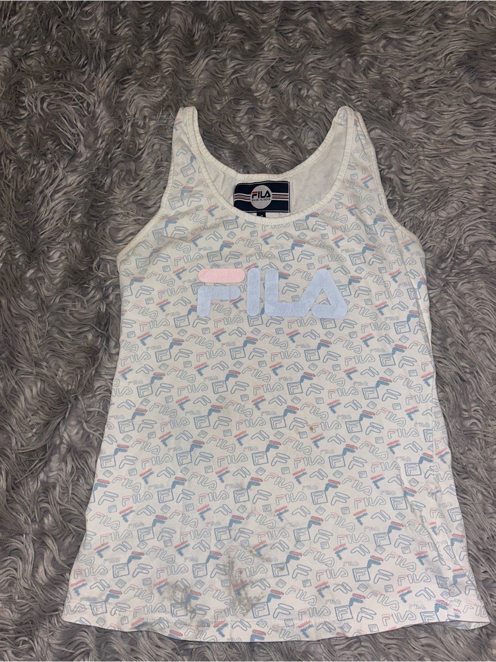 Fila White Tank Top with Pastel Blue and Pink Logo